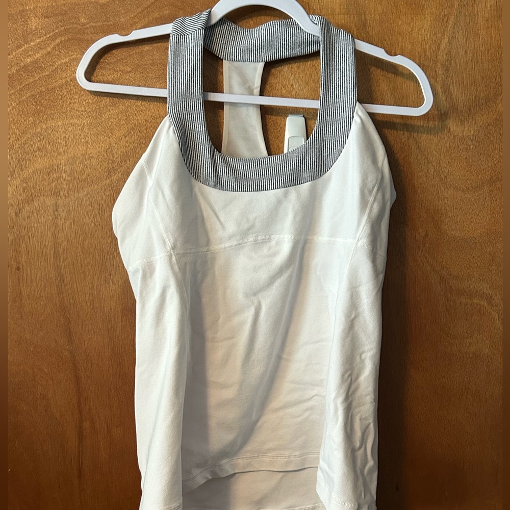lululemon athletica White Tank Top with Grey and White Stripes